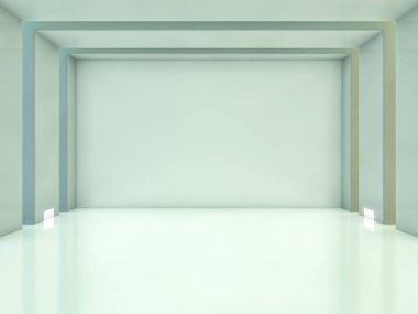 Soyut modern mimari arka plan, boş açık alan iç mekanı. 3B görüntüleme