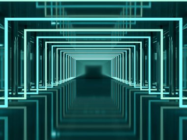 Soyut modern mimari arka plan, boş açık alan iç mekanı. 3B görüntüleme