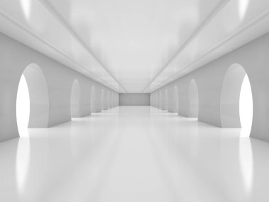 Soyut modern mimari arka plan, boş açık alan iç mekanı. 3B görüntüleme