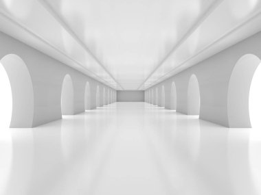 Soyut modern mimari arka plan, boş açık alan iç mekanı. 3B görüntüleme