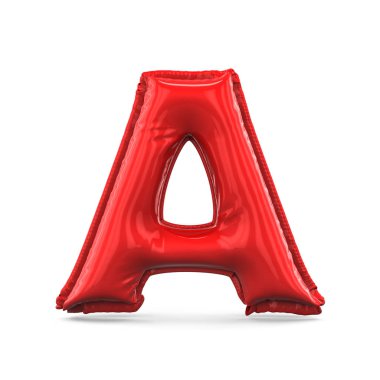 Şişme balon beyaz arka plan üzerinde izole kırmızı harf A yapılmış. 3D render