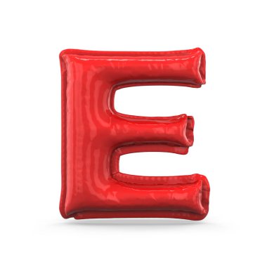 Şişme balon beyaz arka plan üzerinde izole kırmızı mektup E yapılmış. 3D render