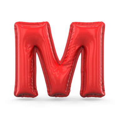 Şişme balon beyaz arka plan üzerinde izole kırmızı mektup M yapılmış. 3D render