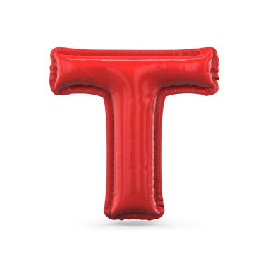 Şişme balon beyaz arka plan üzerinde izole kırmızı mektup T yapılmış. 3D render