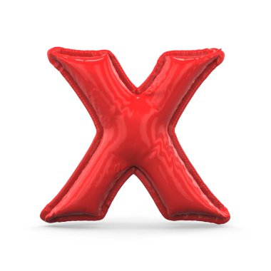 Şişme balon beyaz arka plan üzerinde izole kırmızı harf X yapılmış. 3D render
