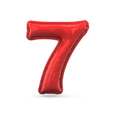 Kırmızı rakam yedi şişme balon beyaz arka plan üzerinde izole yapılmış. 3D render