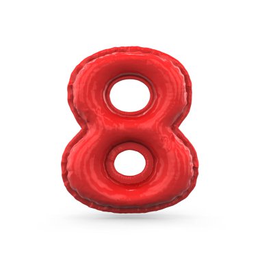 Kırmızı basamak sekiz şişme balon beyaz arka plan üzerinde izole yapılmış. 3D render