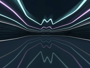 Soyut modern mimari arka plan, boş açık alan iç mekanı. 3B görüntüleme