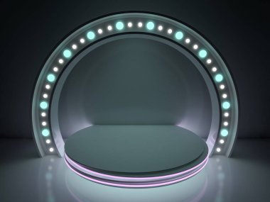 Soyut modern mimari arka plan, boş açık alan iç mekanı. 3B görüntüleme