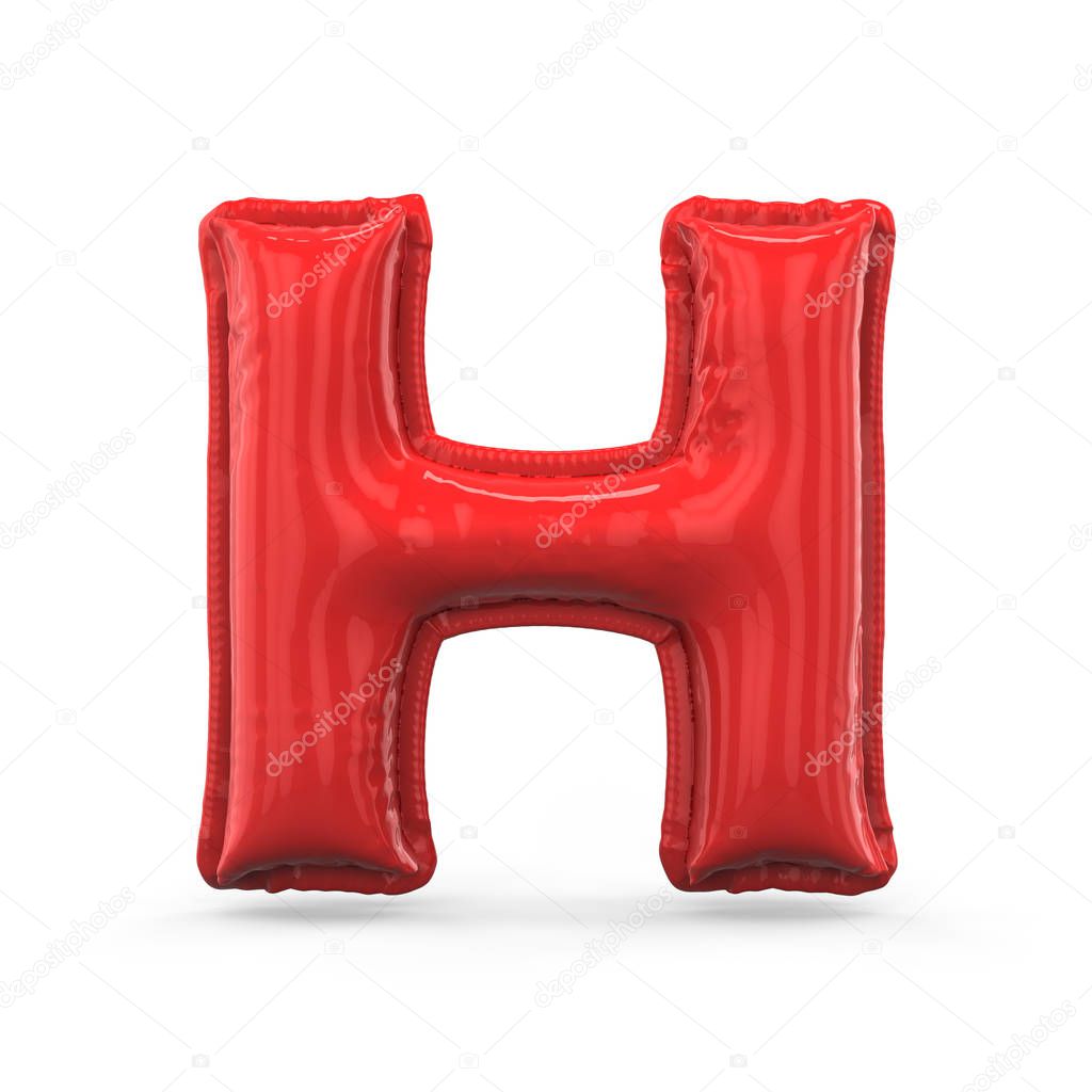 Red letter H made of inflatable balloon isolated on white background. 3D rendering