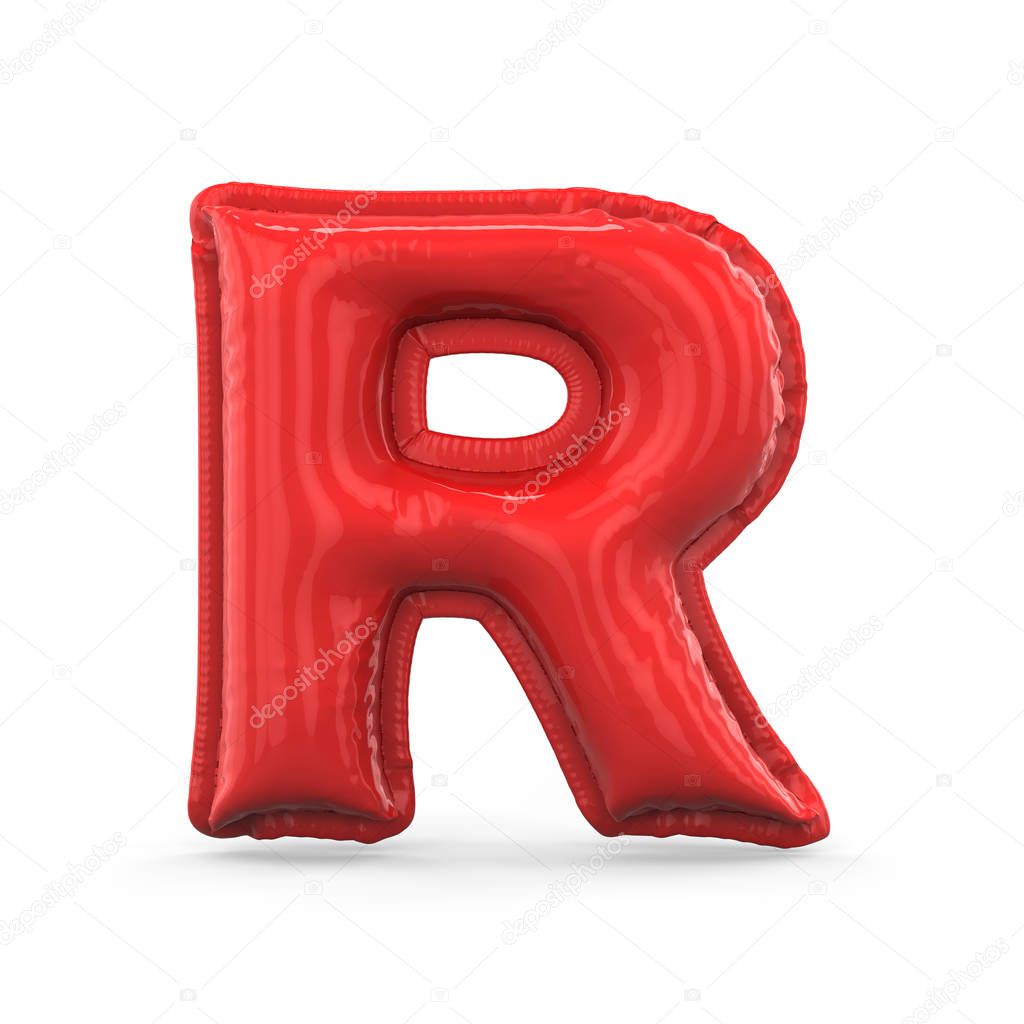 Red letter R made of inflatable balloon isolated on white background. 3D rendering