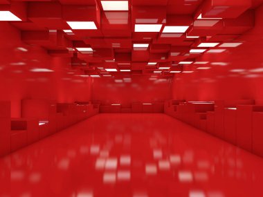 Soyut modern mimari arka plan, boş açık alan iç mekanı. 3B görüntüleme