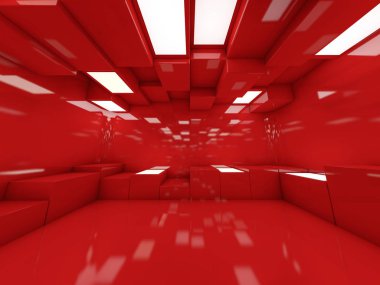 Soyut modern mimari arka plan, boş açık alan iç mekanı. 3B görüntüleme