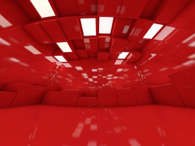 Soyut modern mimari arka plan, boş açık alan iç mekanı. 3B görüntüleme