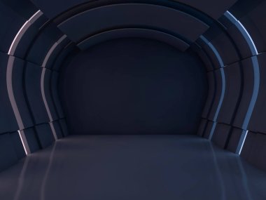 Soyut modern mimari arka plan, boş açık alan iç mekanı. 3B görüntüleme