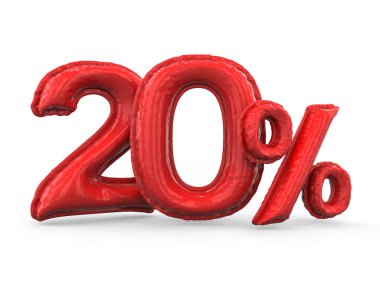 Kırmızı şişme balon yapılan yüzde yirmi. Yüzde olarak ayarlayın. 3D render