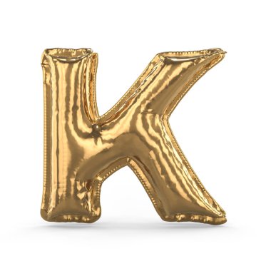 Altın harf K izole şişme balon yaptım. 3D