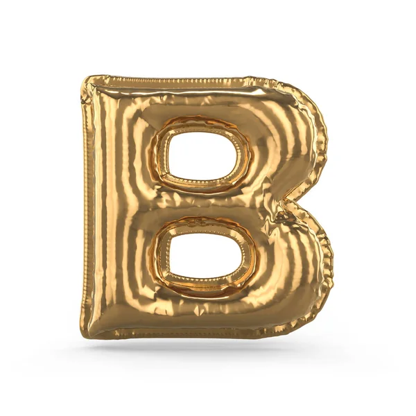 Carta dourada B feita de balão inflável isolado. 3D — Fotografia de Stock