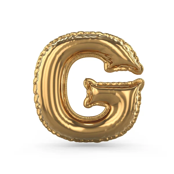 Gyllene bokstaven G tillverkade av uppblåsbar ballong isolerade. 3D — Stockfoto