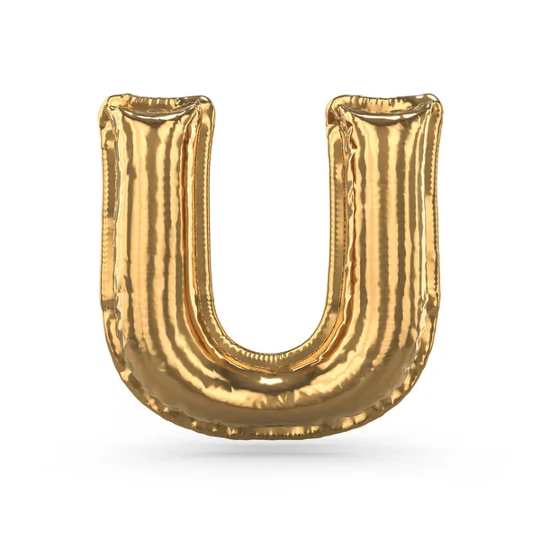 Золота літера U зроблена з надувної повітряної кулі ізольована. тривимірний — стокове фото