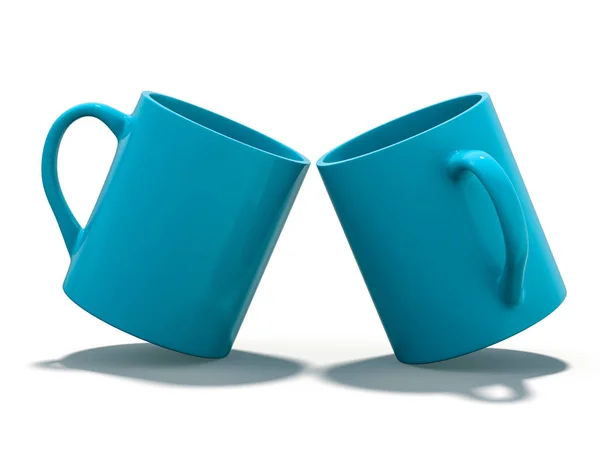 Mockup caneca azul em pé na superfície. 3D — Fotografia de Stock