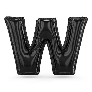Siyah harf W izole şişme balon yaptım. 3D
