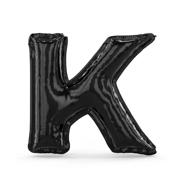 Черная буква K сделанная из надувного шарика изолирована. 3D — стоковое фото