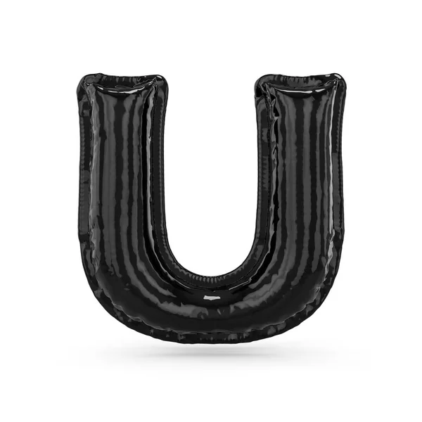 Fekete betű U készült felfújható ballon elszigetelt. 3D — Stock Fotó