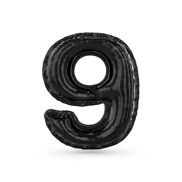 Zwarte cijfers negen gemaakt van opblaasbare ballon geïsoleerd. 3D — Stockfoto