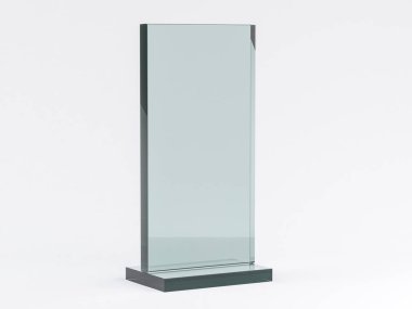 Beyaz arka planda kitapçıklar için cam standı. Mockup. 3d