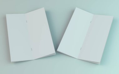 Boş broşür, dergi, beyaz arka planda izole kitapçık mockup. 3d
