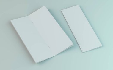 Boş broşür, dergi, beyaz arka planda izole kitapçık mockup. 3d