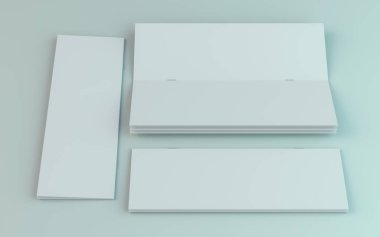 Boş broşür, dergi, beyaz arka planda izole kitapçık mockup. 3d
