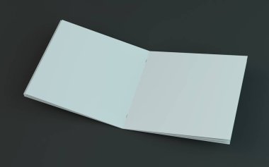 Boş broşür, dergi, koyu arka planda izole kitapçık mockup. 3d