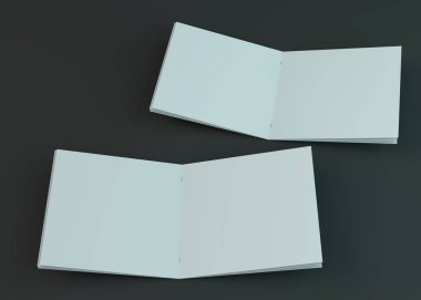 Boş broşür, dergi, koyu arka planda izole kitapçık mockup. 3d