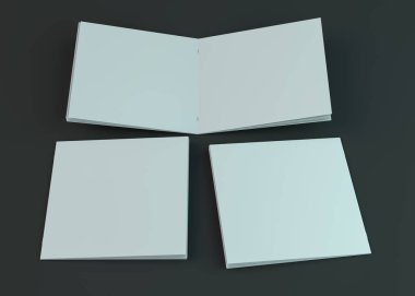 Boş broşür, dergi, koyu arka planda izole kitapçık mockup. 3d