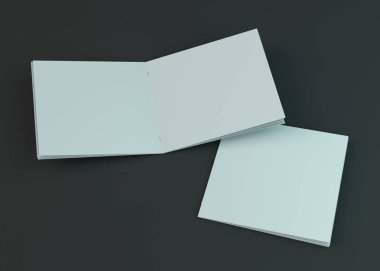 Boş broşür, dergi, koyu arka planda izole kitapçık mockup. 3d