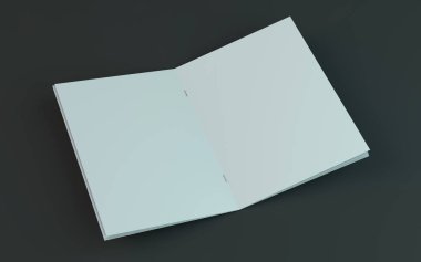 Boş broşür, dergi, koyu arka planda izole kitapçık mockup. 3d