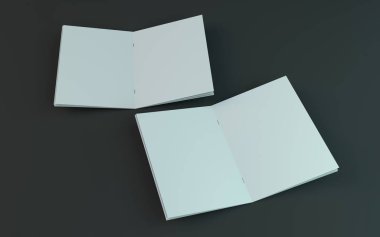 Boş broşür, dergi, koyu arka planda izole kitapçık mockup. 3d