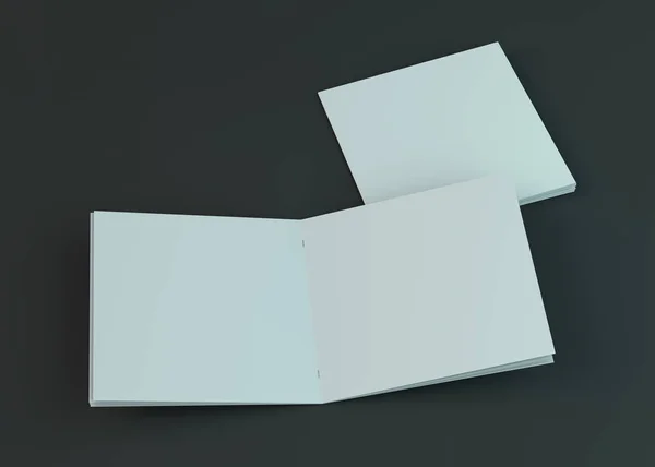Opuscolo in bianco, rivista, mockup libretto isolato su sfondo scuro. 3D — Foto Stock