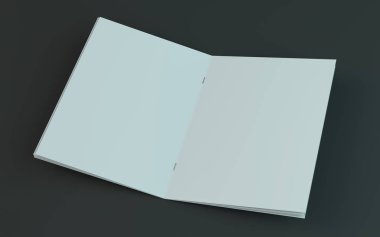 Boş broşür, dergi, koyu arka planda izole kitapçık mockup. 3d