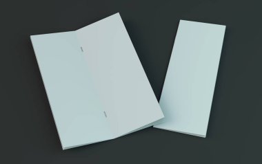 Boş broşür, dergi, koyu arka planda izole kitapçık mockup. 3d