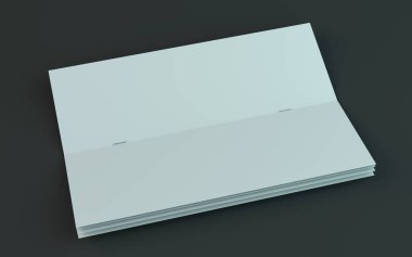 Boş broşür, dergi, koyu arka planda izole kitapçık mockup. 3d