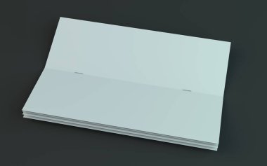Boş broşür, dergi, koyu arka planda izole kitapçık mockup. 3d