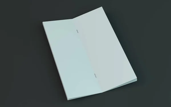 Brochura em branco, revista, maquete de livreto isolado em fundo escuro. 3D — Fotografia de Stock