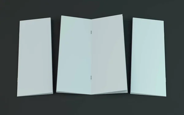 Folleto en blanco, revista, mockup folleto aislado sobre fondo oscuro. 3D — Foto de Stock