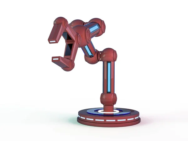Modelo plástico de robótica vermelha industrial braço robô manipulador. 3D — Fotografia de Stock