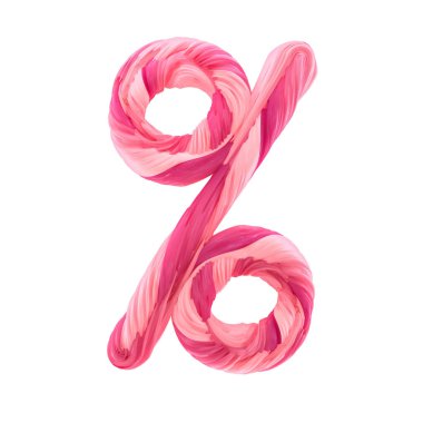 Alfabe şeker bükülmüş tarzı sanat ve illüstrasyon yüzdesi. 3d