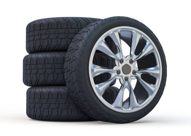 Kış sert koruyucu ile lastikler ayarlayın. 3d