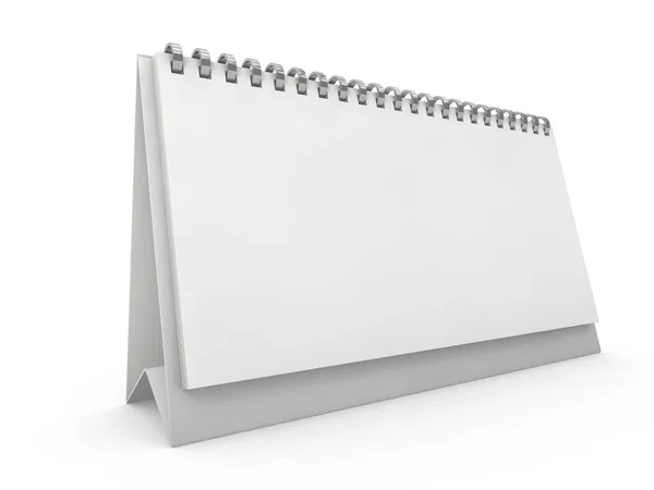 Calendario da scrivania orizzontale vuoto sul tavolo. Mockup concetto di design. 3D — Foto Stock